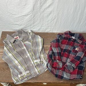 2 Plaid Kids Shirts Set - Gray and Red